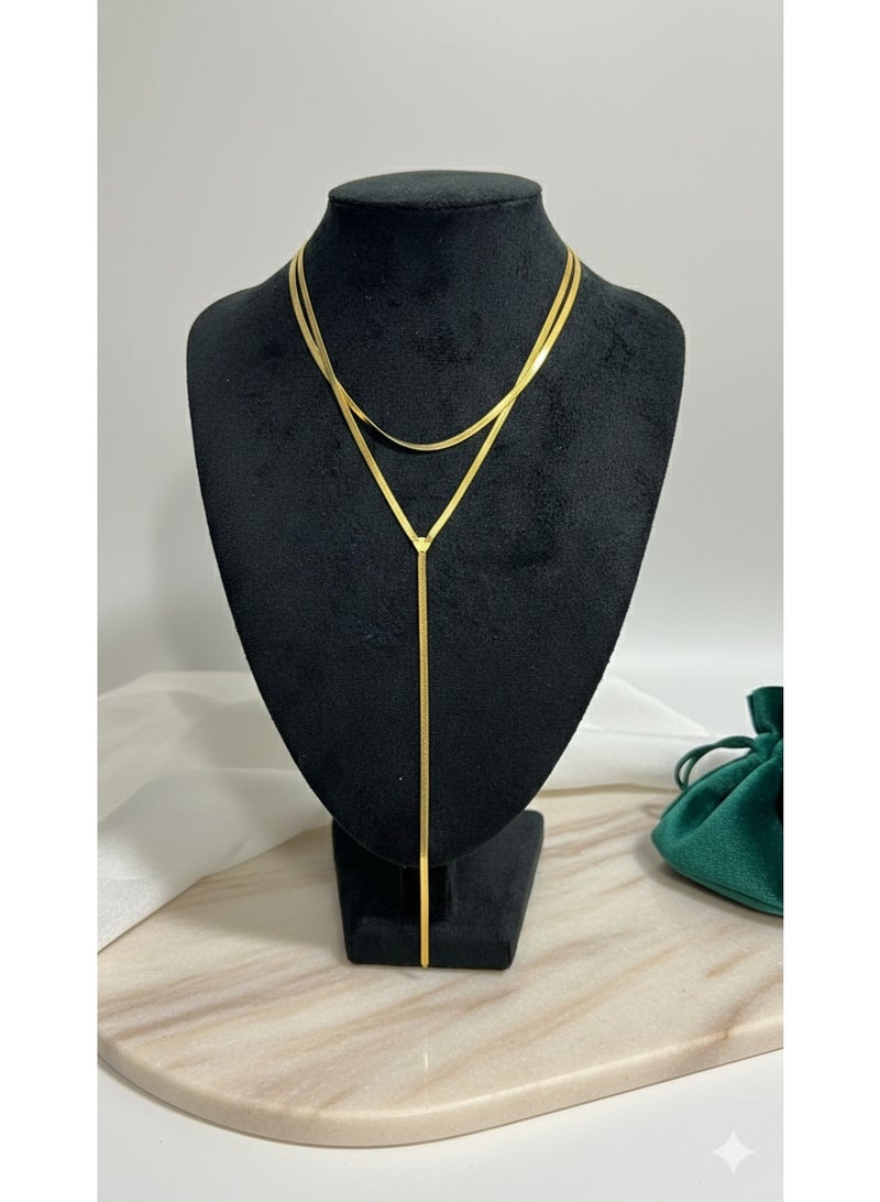 ورد سلسلة طويلة طبقتين مطلية بالذهب - مقاومة للصدأ وتغير اللون - طراز عصري - Image 1